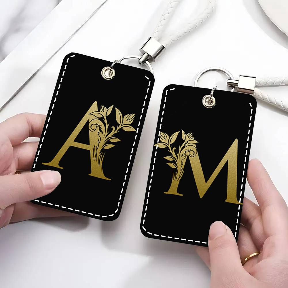 Monogram Keychain Leather - レターモノグラムカードケースキーチェーン、アクセスカードバッグ、キータグリング、レザーカードホルダー、キーリング、アクセス
