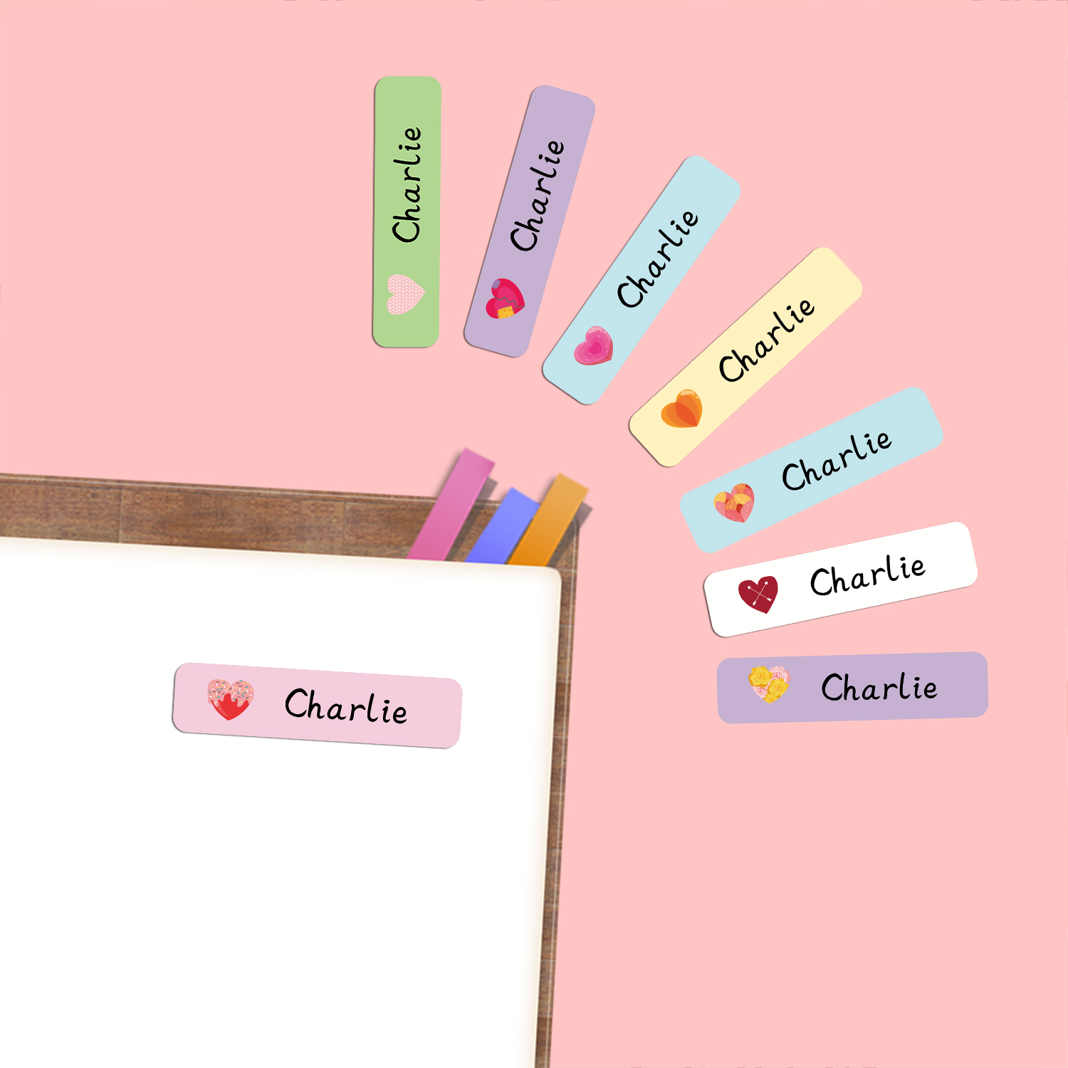 パーソナライズされたハート型の名札ステッカー防水ラベル学用品 - Personalized Name Box のレビューと価格