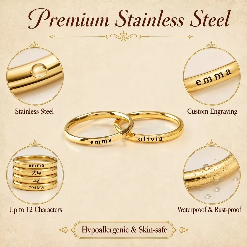 パーソナライズされた彫刻名入りリング カスタムレターゴールド - Initial Ring Custom のレビューと価格